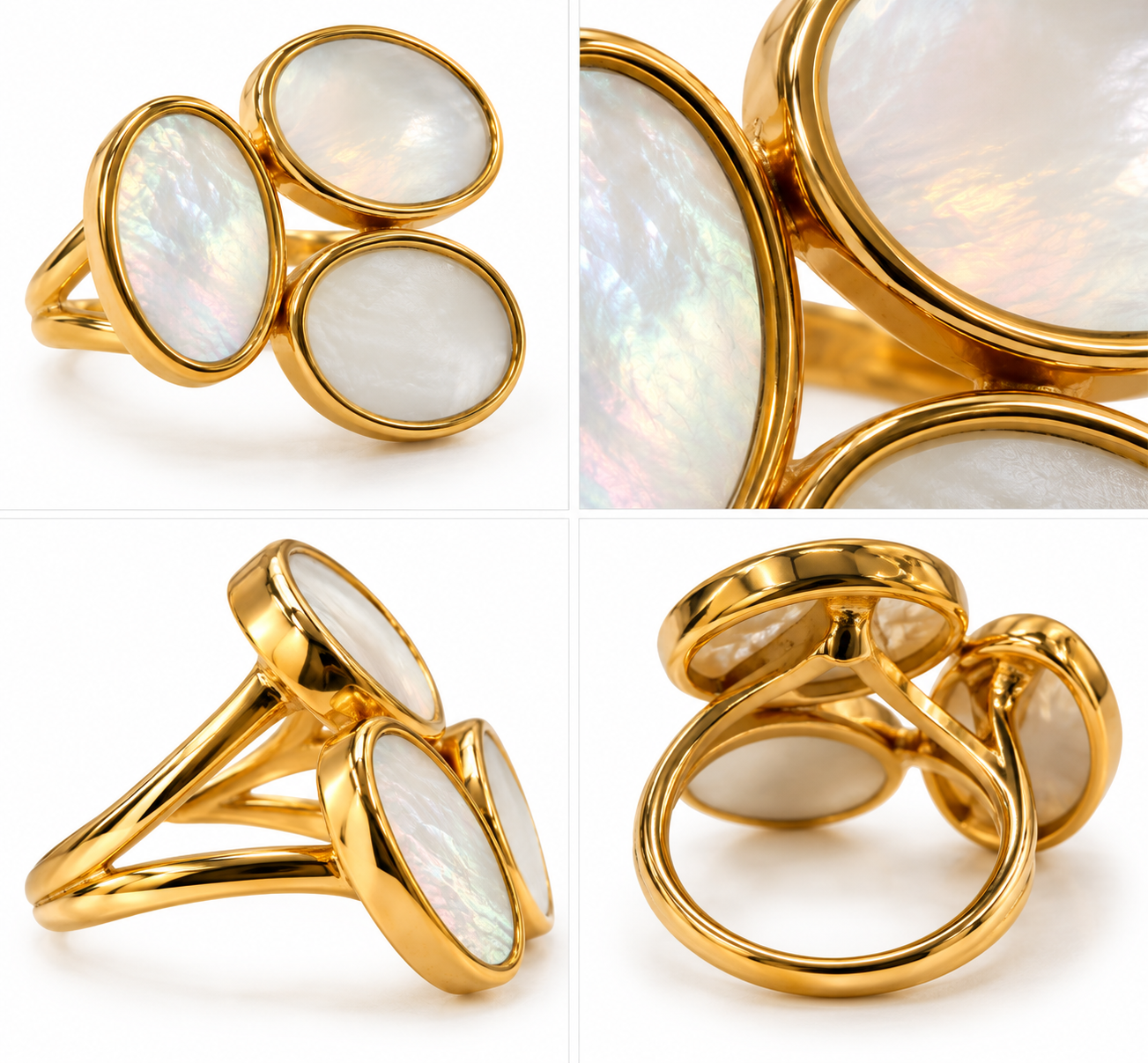 Bague Trois Cabochons Nacre Dorée - ModeAccess