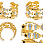 Bracelet Manchette Poissons Émail Bleu Lavande Détail - ModeAccess