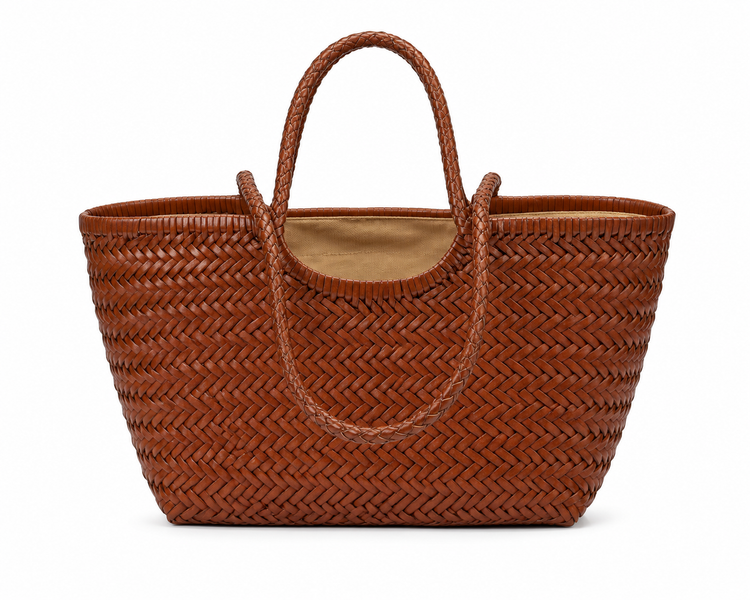 Sac Cabas Tressé Chevron Cuir
