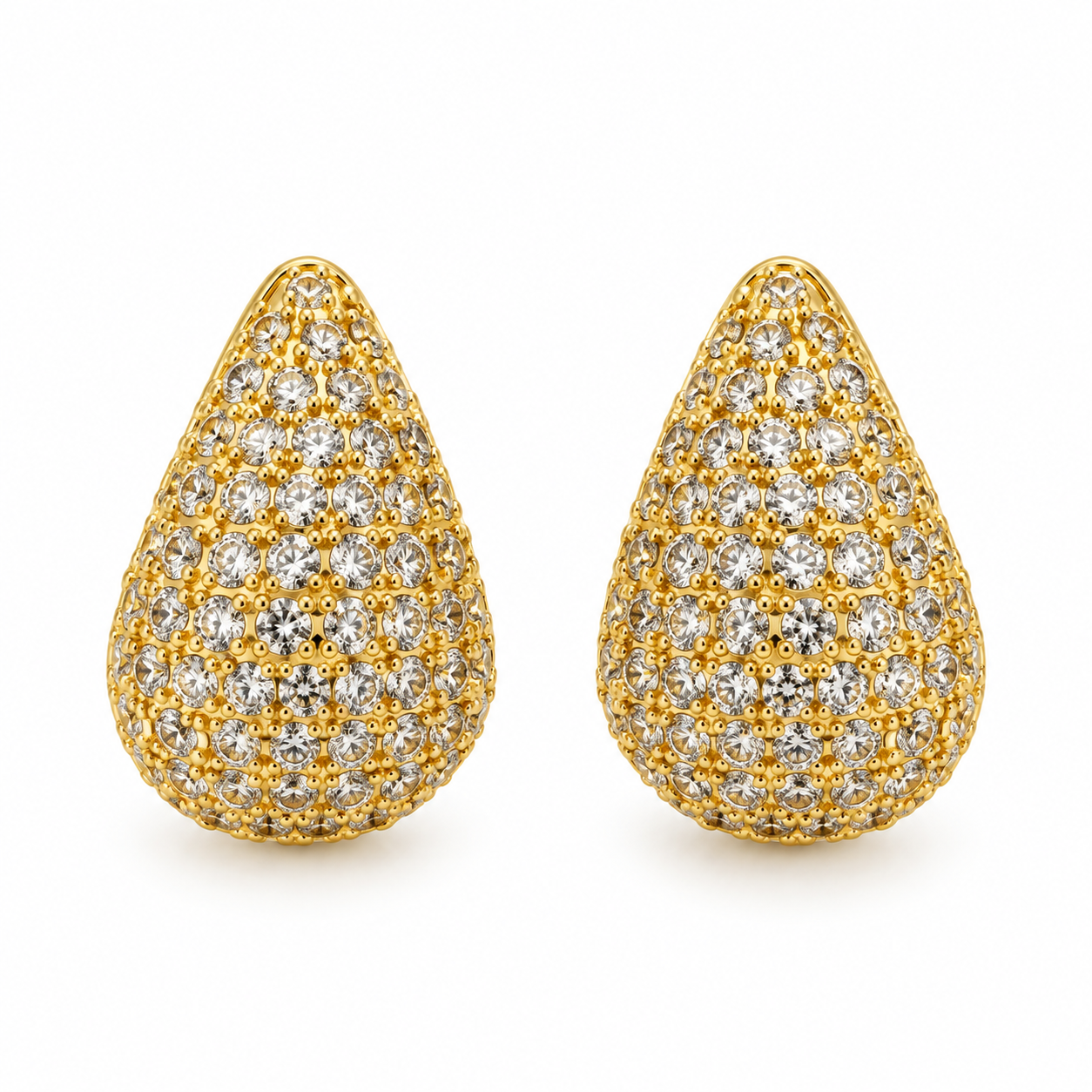 Boucles d'Oreilles Goutte Pavée Cristaux Dorées - ModeAccess