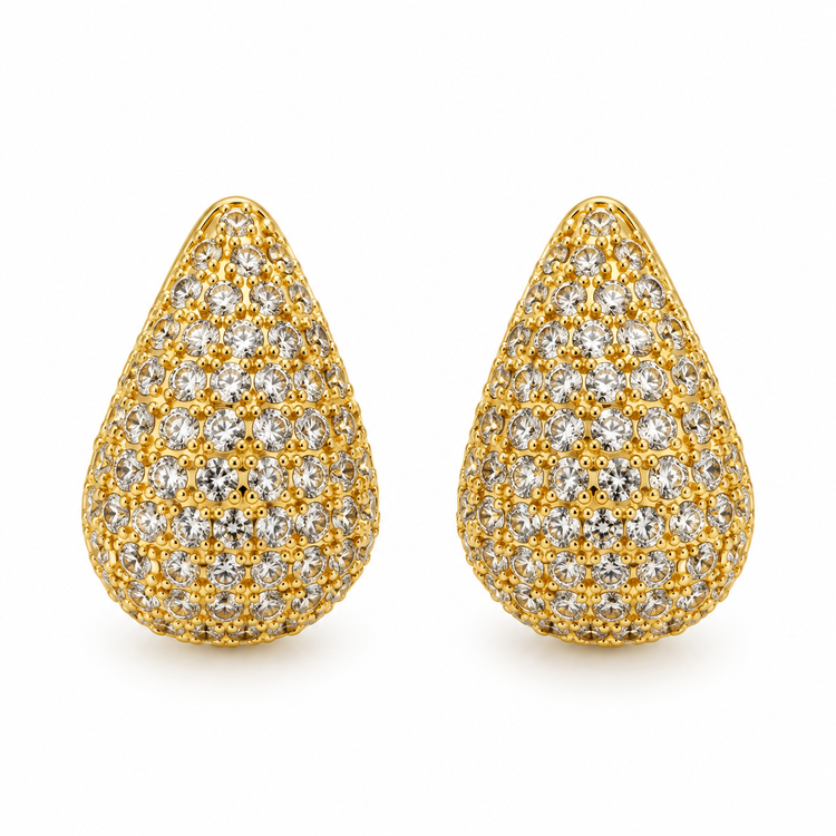 Boucles d'Oreilles Goutte Pavée Cristaux Dorées - ModeAccess