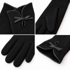 Gants Laine Nœud Cuir Noirs Détail - ModeAccess