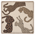 Foulard Carré Imprimé Léopards Silhouette Frangé Écru Marron Porté - ModeAccess