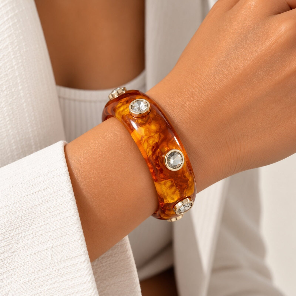 Bracelet Jonc Résine Cabochons Strass