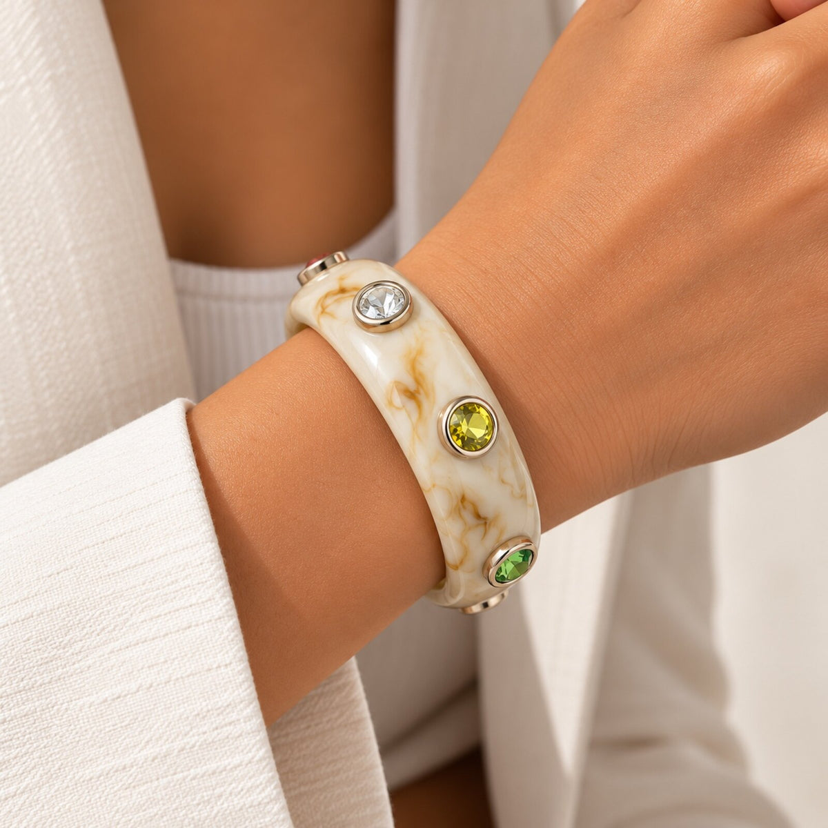 Bracelet Jonc Résine Cabochons Strass