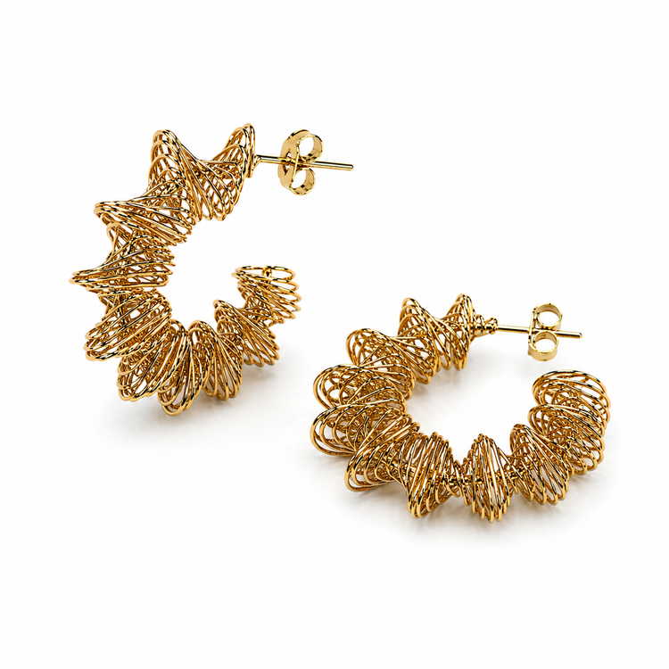Boucles d'Oreilles Créoles Dorées Fils Spirales Entrelacés