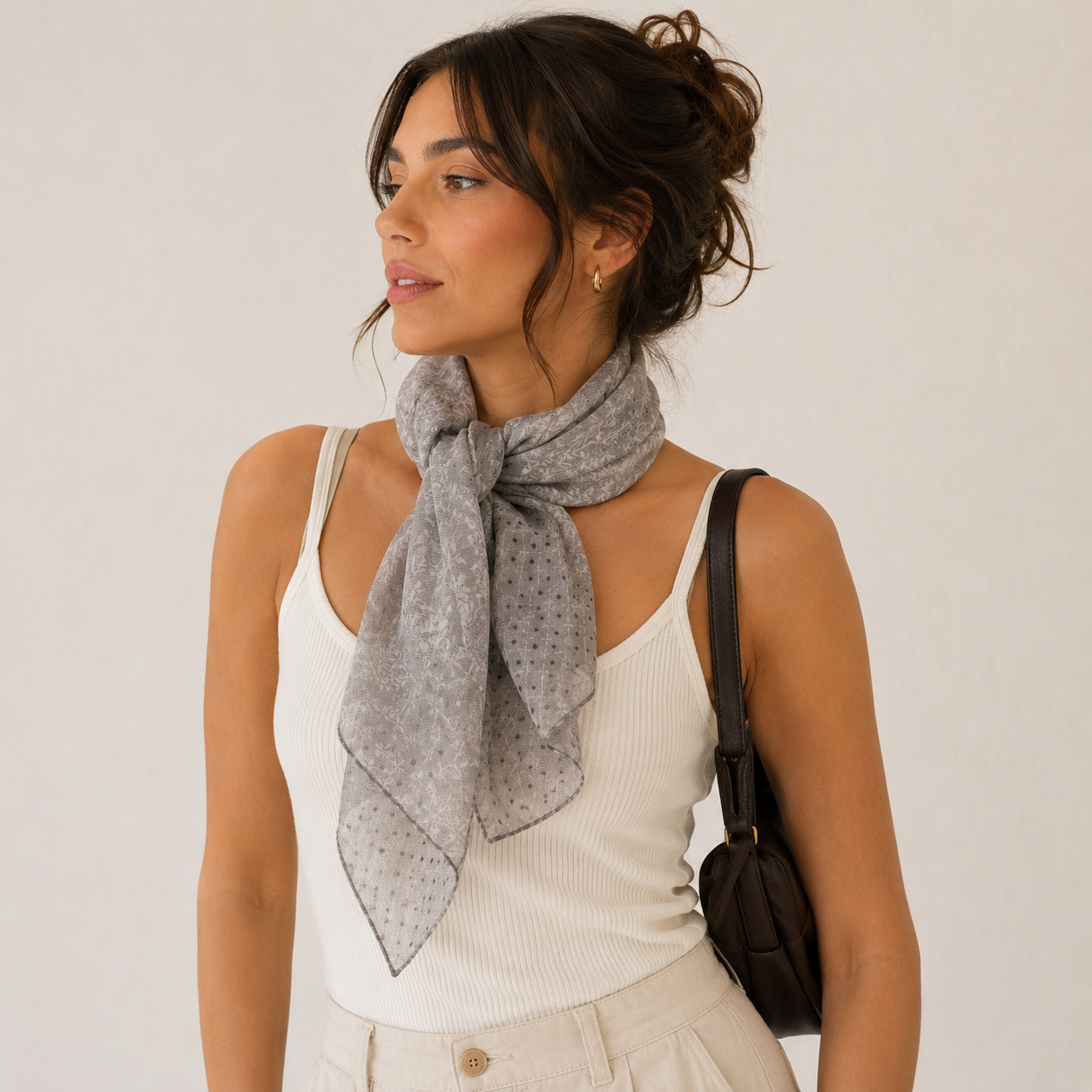 Foulard Léger Imprimé Floral Gris Pois - ModeAccess