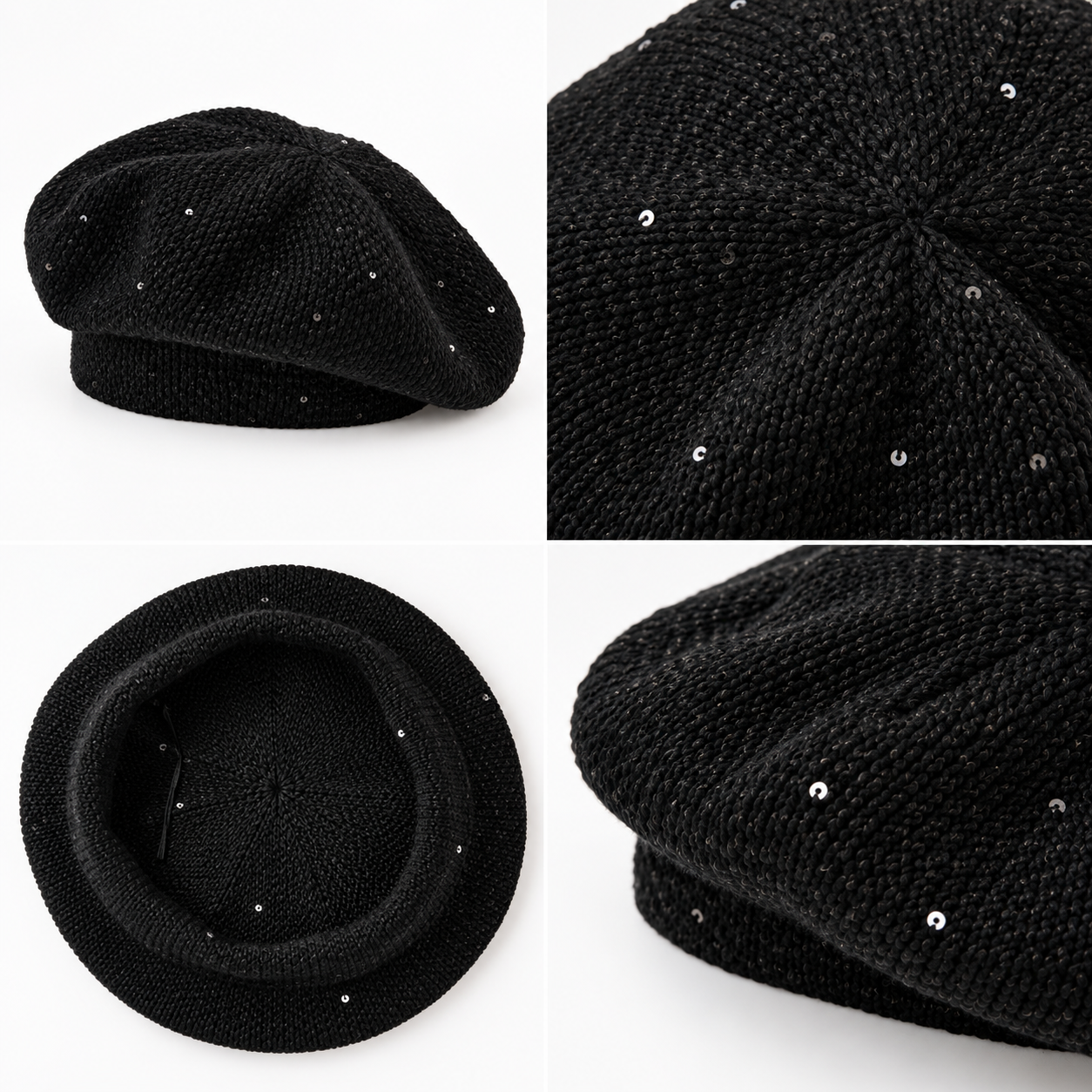 Béret Tricoté Sequins Noir - ModeAccess
