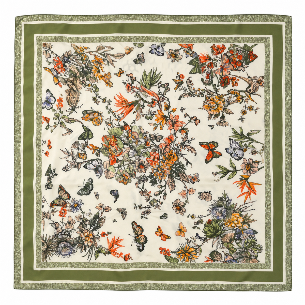 Foulard Carré Floral Crème Kaki - ModeAccess