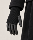 Gants Cuir Manchette Tricotée Noirs Porté - ModeAccess