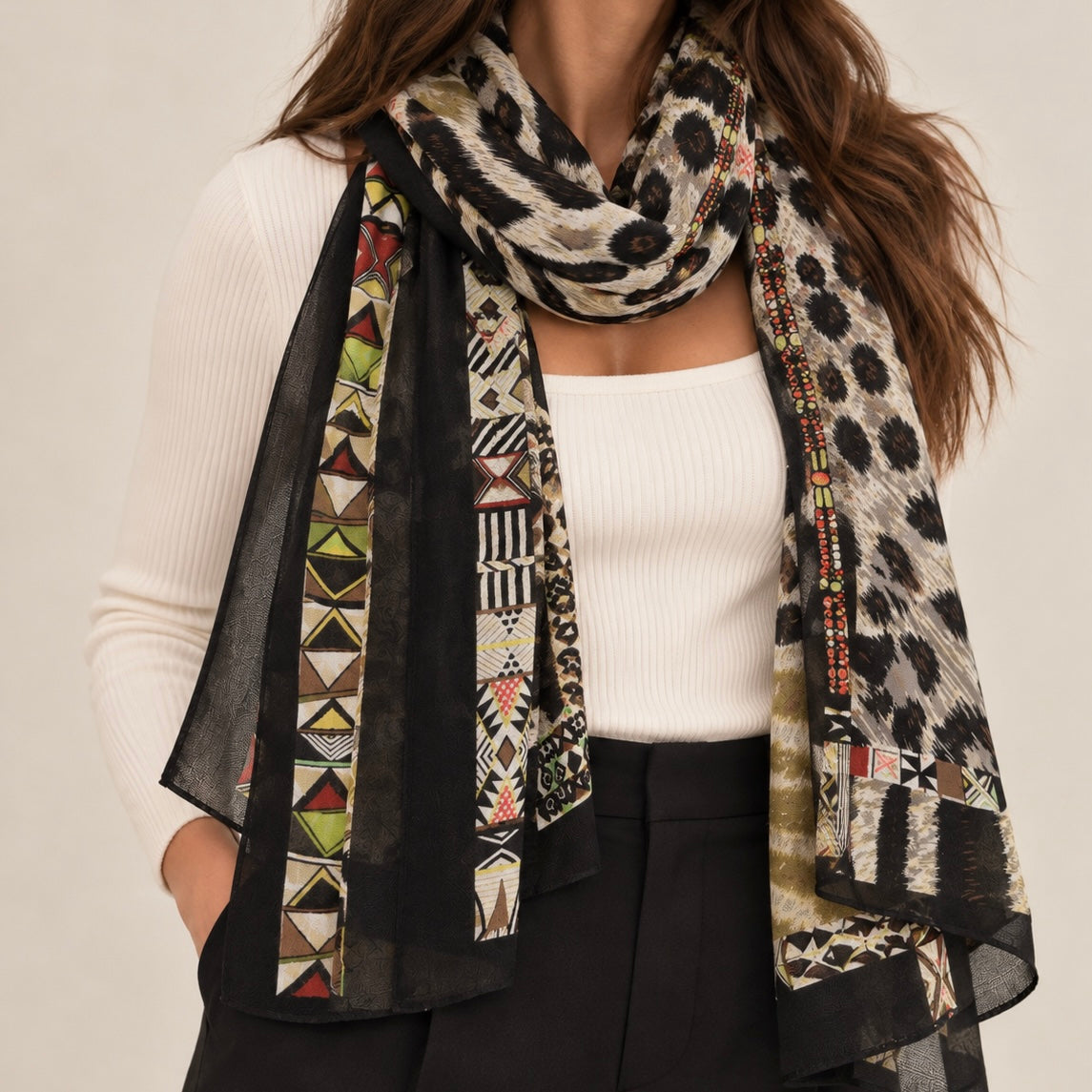 Foulard Imprimé Léopard Zèbre Ethnique Noir - ModeAccess