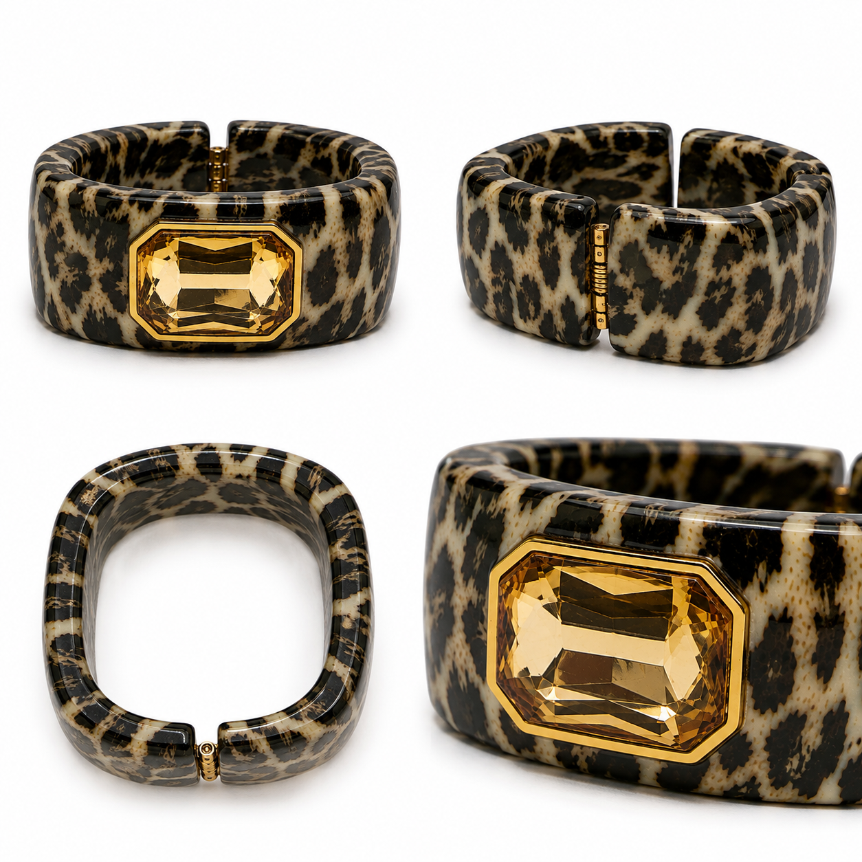 Bracelet Jonc Large Léopard Résine Strass Doré Détail - ModeAccess