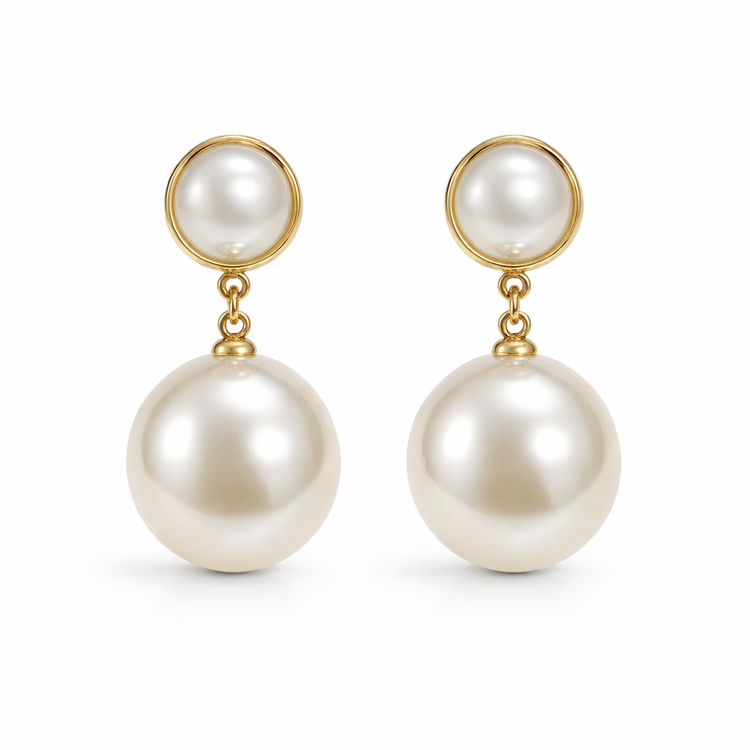 Boucles d'Oreilles Pendantes Double Perle Nacrée