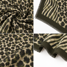 Foulard Carré Imprimé Safari Floral Frangé Noir Détail - ModeAccess