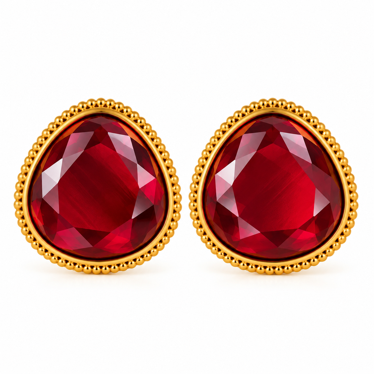 Boucles d’Oreilles Clip Verre Facetté - ModeAccess - Rouge