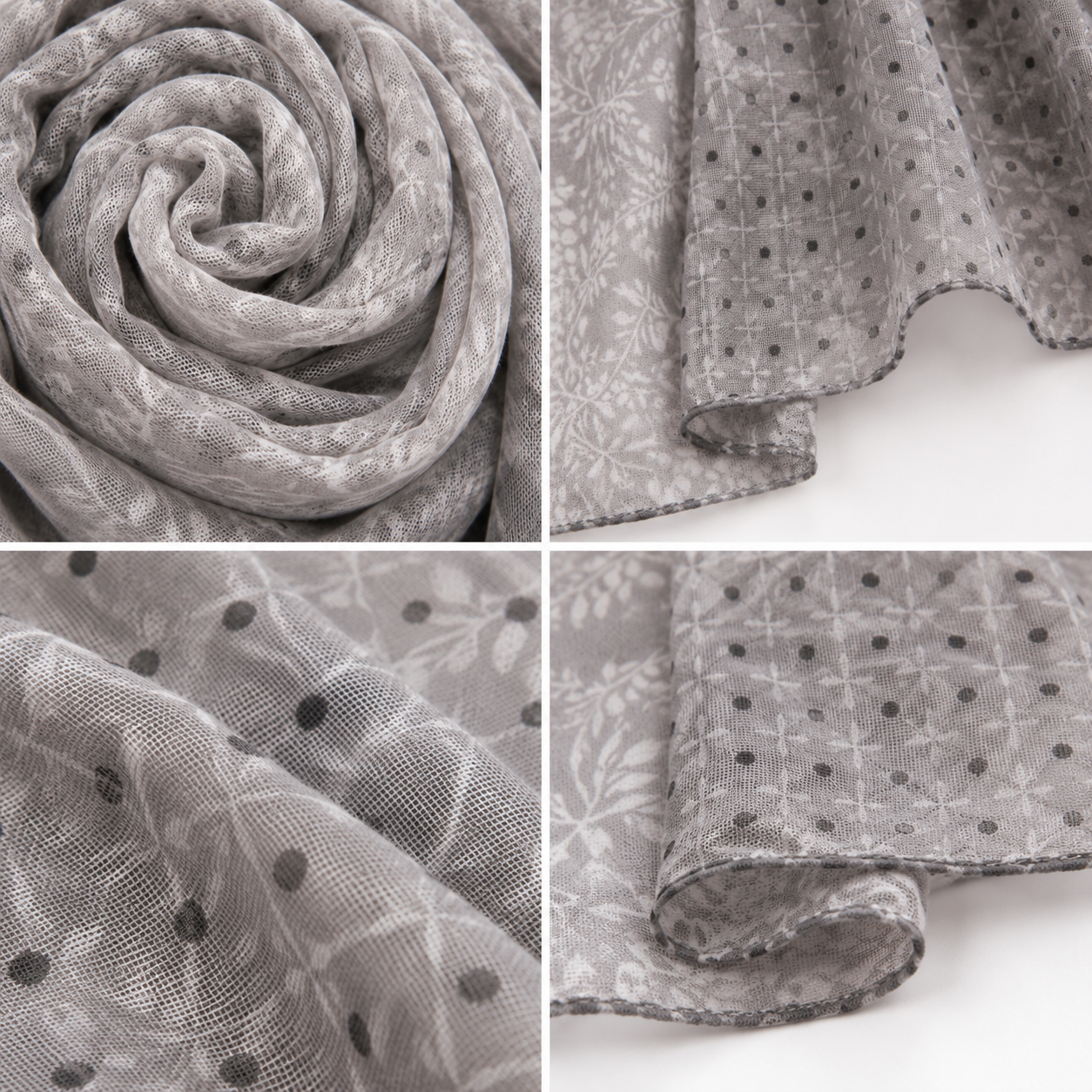 Foulard Léger Imprimé Floral Gris Pois - ModeAccess