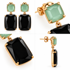 Boucles d’Oreilles Pendantes Rectangles Verre Facetté - ModeAccess - Détails noir et vert menthe