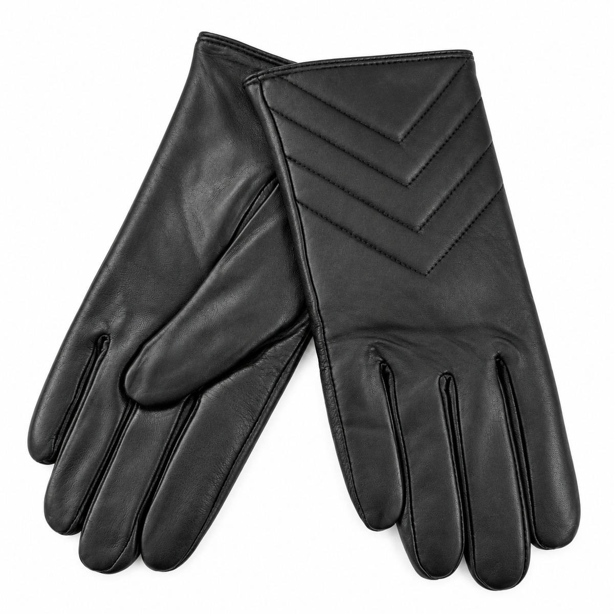 Gants Cuir Matelassés Chevron Noirs - ModeAccess