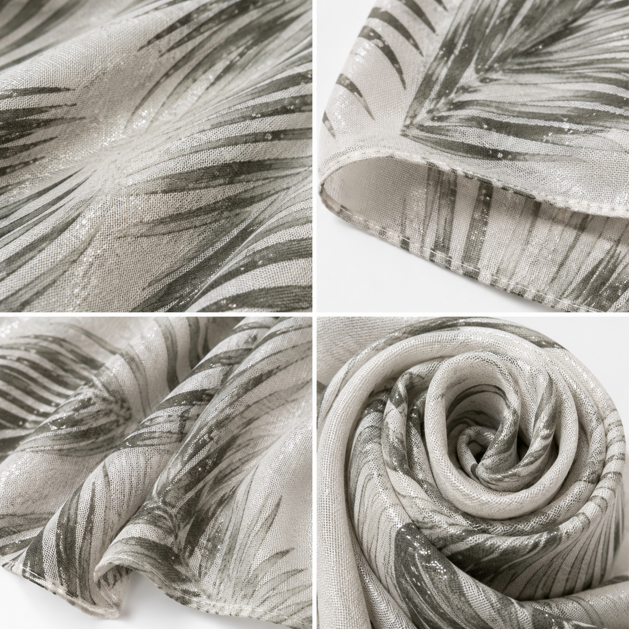 Foulard Léger Imprimé Feuilles de Palmier Argentées Reflets Métalliques - ModeAccess