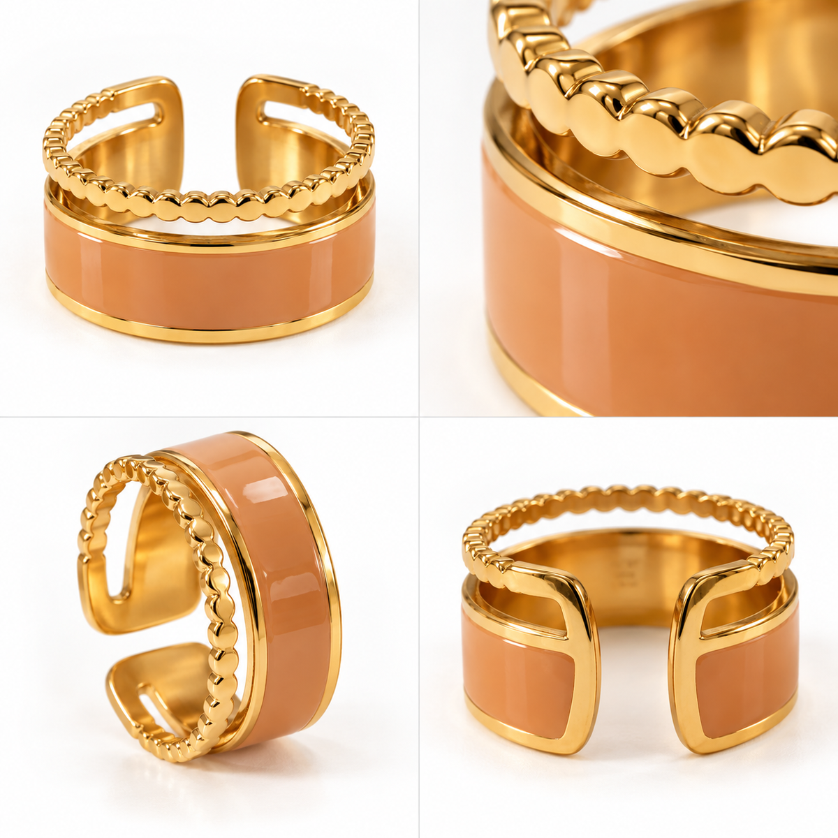 Bague Double Anneau Émail Saumon Doré - ModeAccess