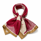 Foulard Carré Satin Floral Bordeaux Crème Bordure Camel - ModeAccess