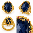 Bague Royale Saphir Bleu Zircons Multicolores Dorée - ModeAccess