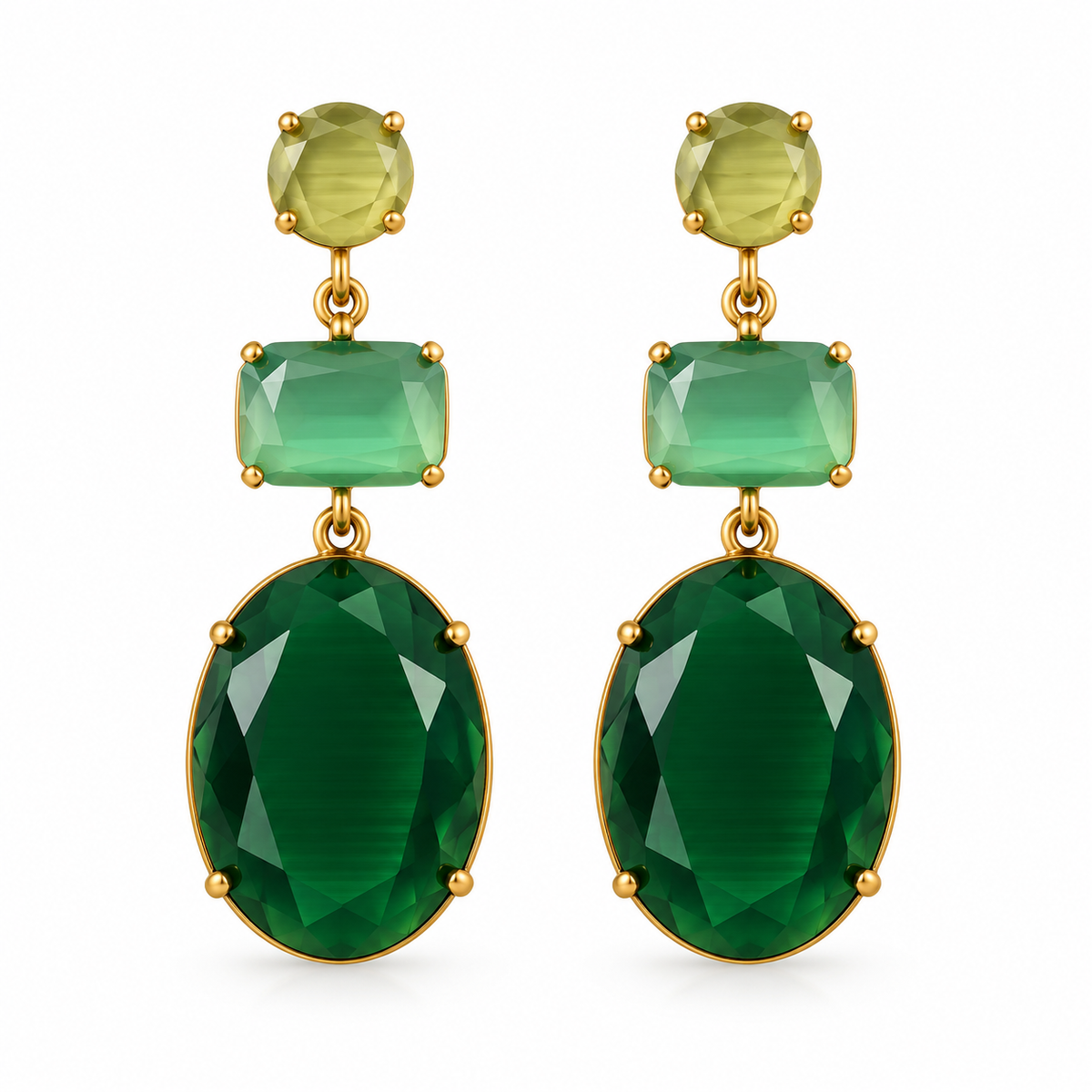 Boucles d’Oreilles Pendantes Trio Facetté Ovale - ModeAccess