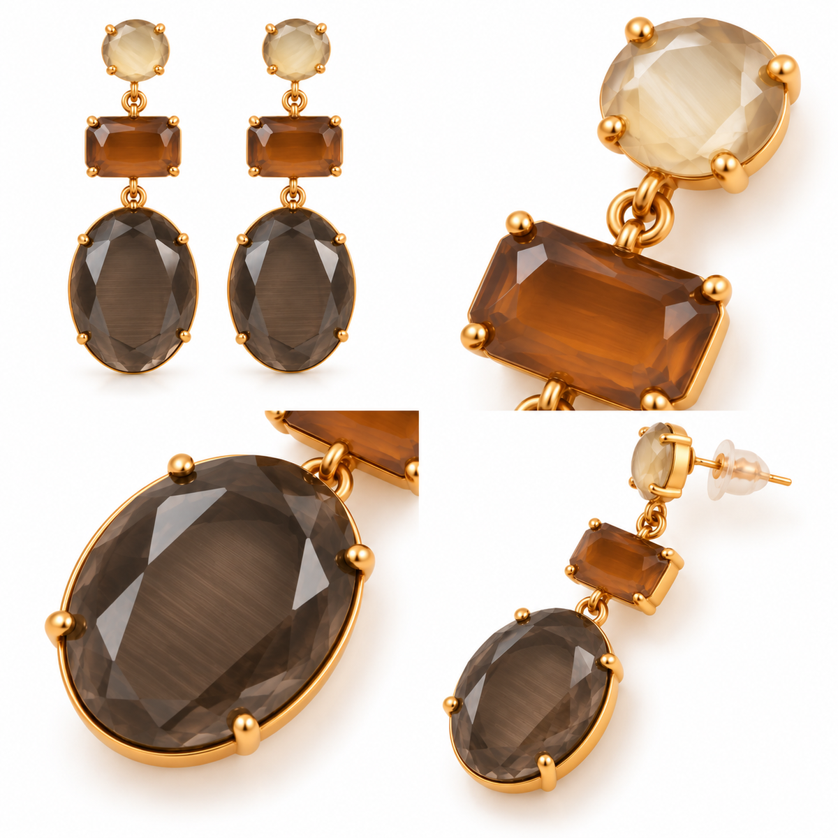 Boucles d’Oreilles Pendantes Trio Facetté Ovale - ModeAccess