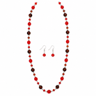 Parure Sautoir Perles Pierre de Verre Rouge Marron Cristaux Ambre Argenté - ModeAccess