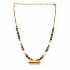 Collier Perles Turquoise Africaine Nacrées Pendentif Cylindrique Doré - ModeAccess