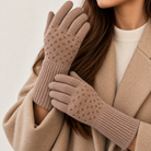 Gants Tricot Strass Dorés Taupe Détail - ModeAccess