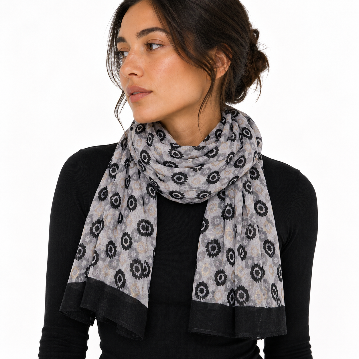 Foulard imprimé fleur Noir & doré - ModeAccess