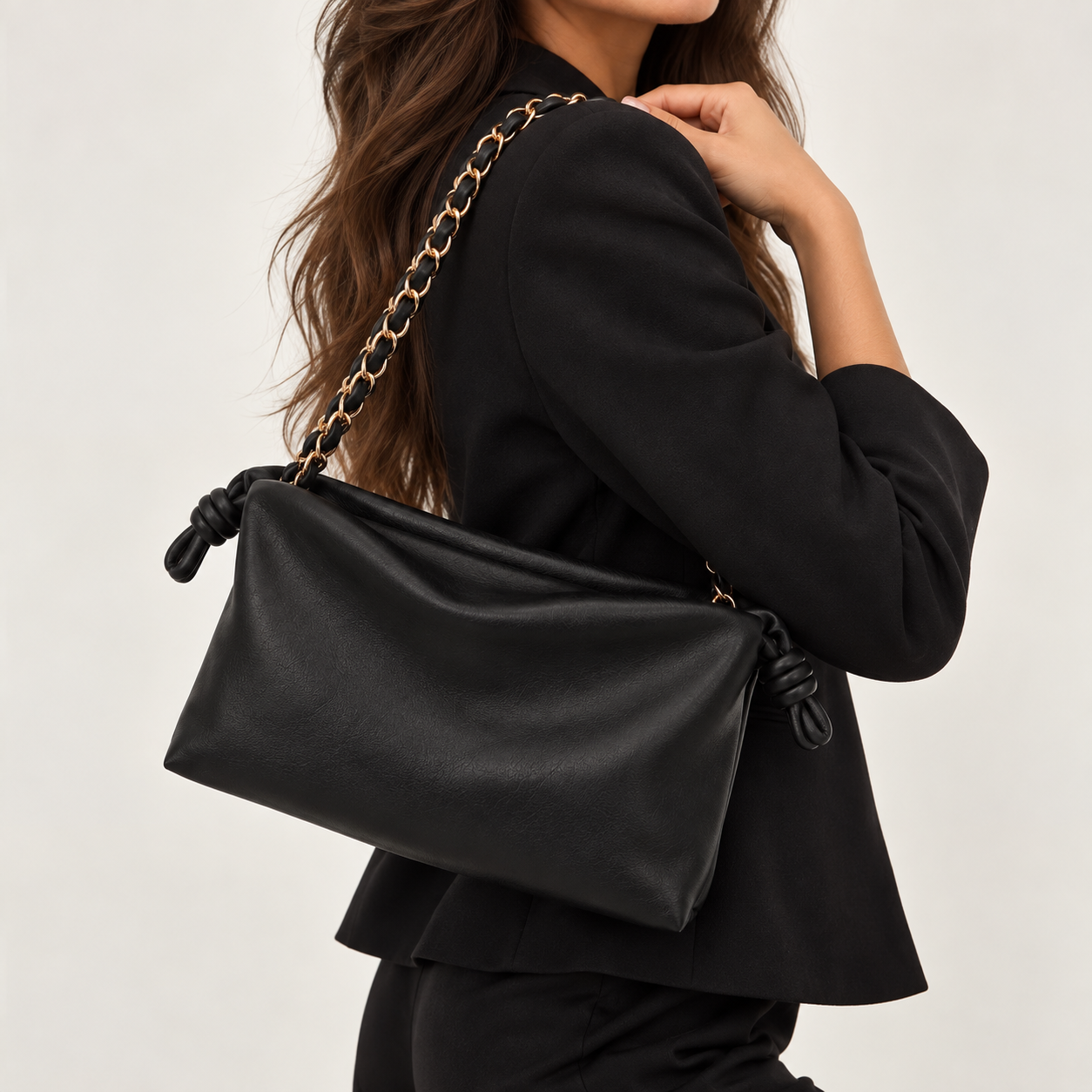 Sac Shoulder Chaîne Tressée Dorée Noir - ModeAccess