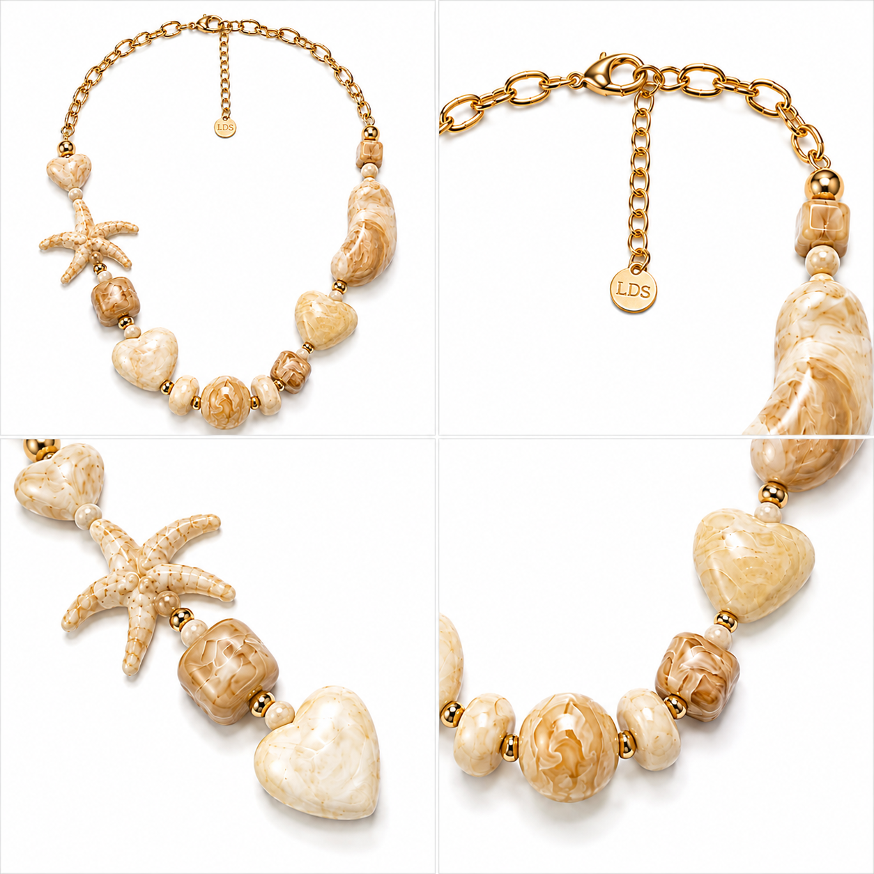 Collier Perles Résine Étoile de Mer Beige Détail - ModeAccess