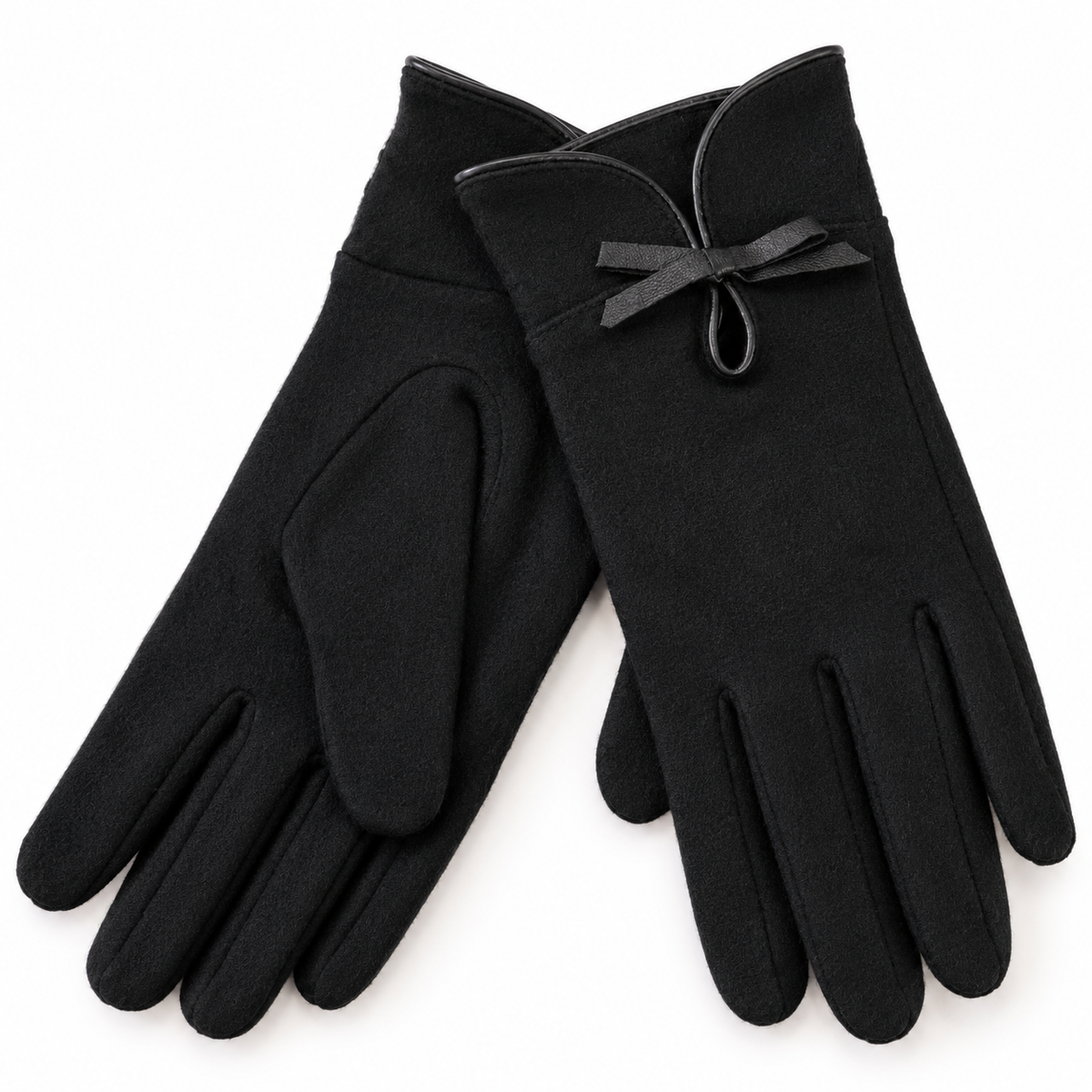 Gants Laine Nœud Cuir Noirs - ModeAccess