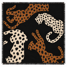 Foulard Carré Imprimé Léopards Silhouette Frangé Noir Camel Porté - ModeAccess