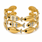 Bracelet Manchette Poissons Émail Bleu Lavande Doré - ModeAccess