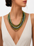 Collier Plastron Multi-Rangs Perles Facettées Vertes Bleues Doré - ModeAccess