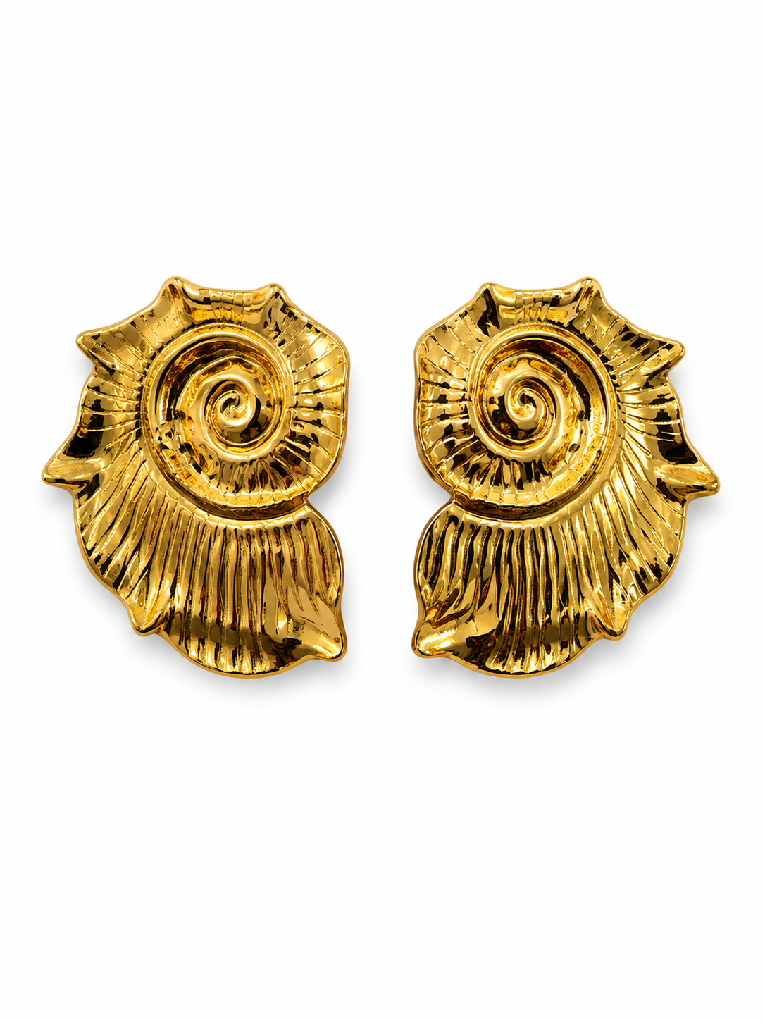 Boucles d'Oreilles Ammonite Spirale Dorée Oversize - ModeAccess