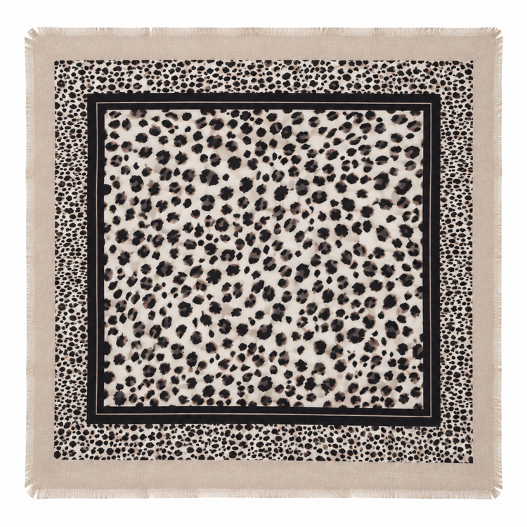 Foulard Carré Imprimé Léopard Frangé Marron Camel Vue - ModeAccess