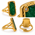 Bague Pierre Verte Cadre Doré Martelé - ModeAccess