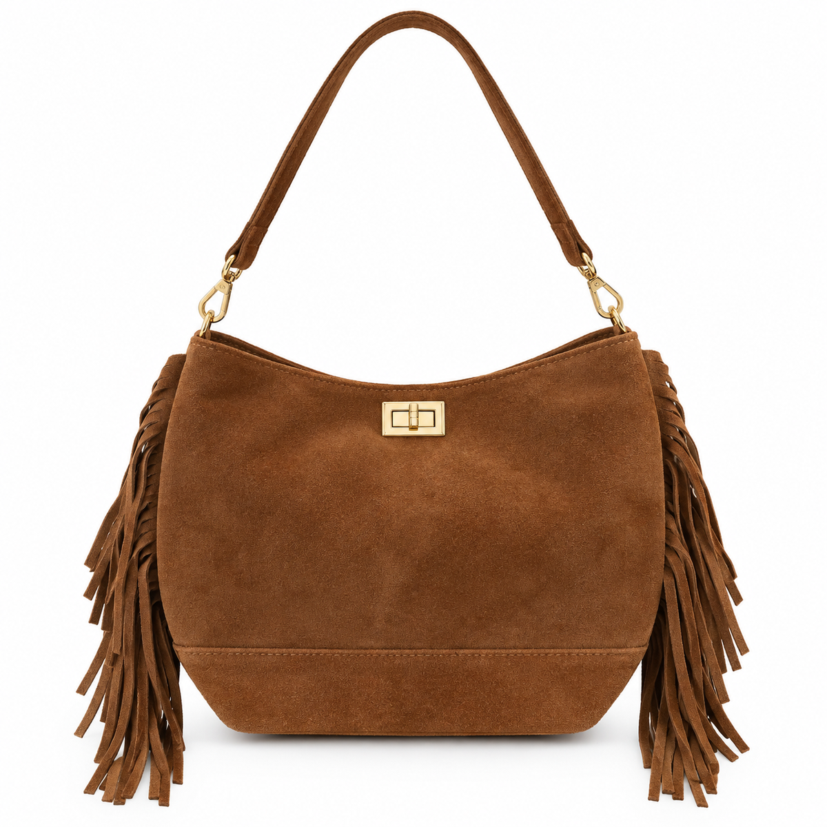 Sac Hobo Cuir Franges Camel - ModeAccess