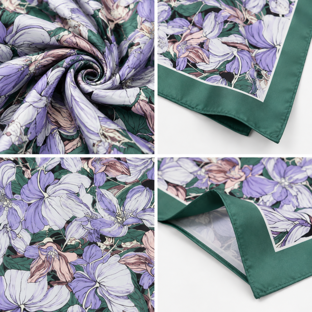 Foulard Carré Floral Violet Vert - ModeAccess