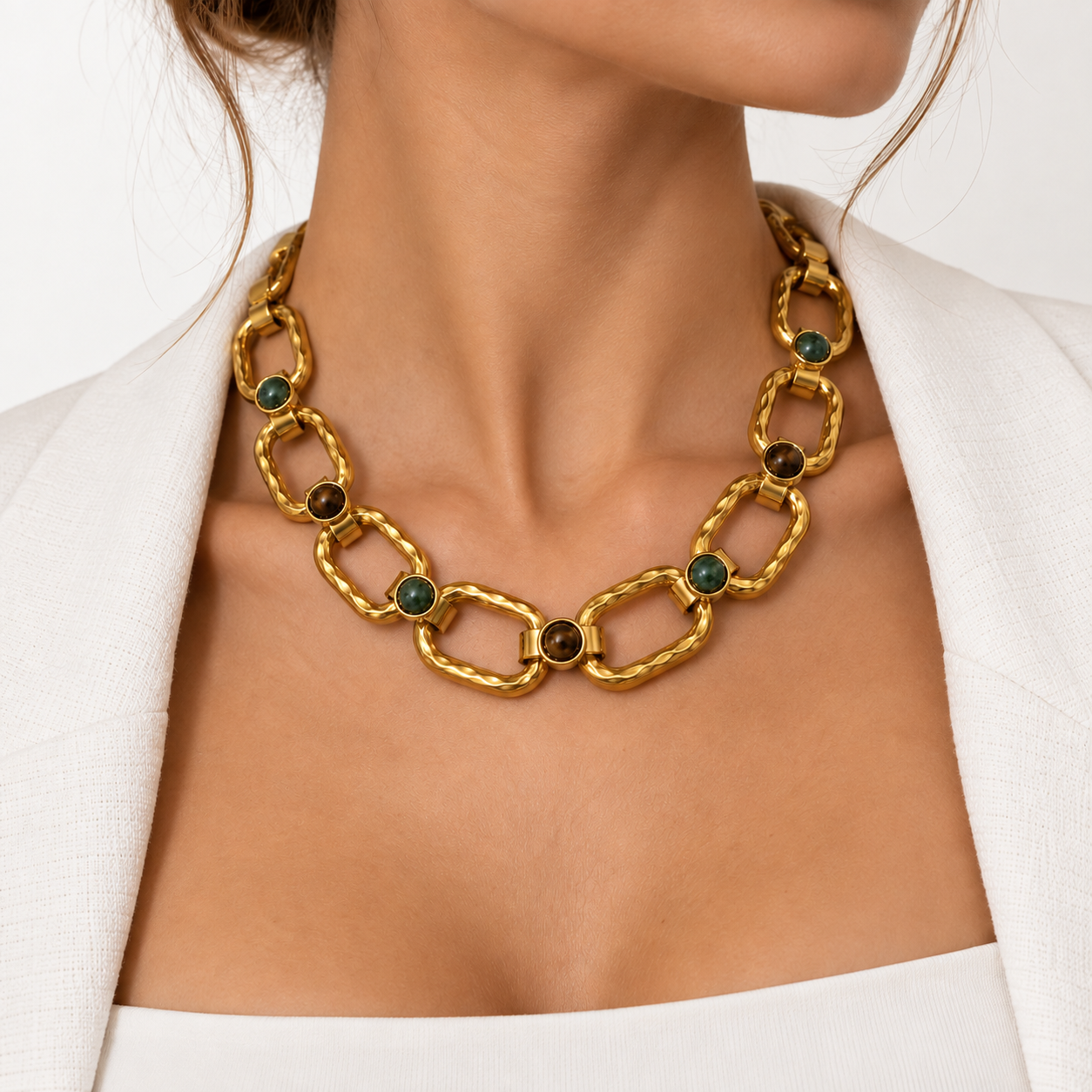 Collier Maillons Dorés Pierres Naturelles - ModeAccess