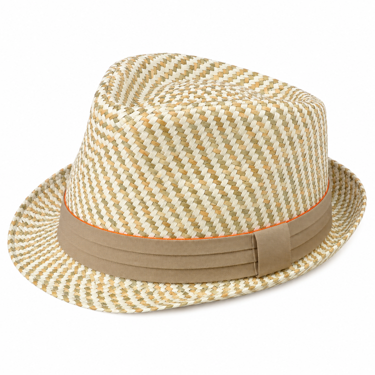 Chapeau Fedora Tressé Bicolore Écru Beige