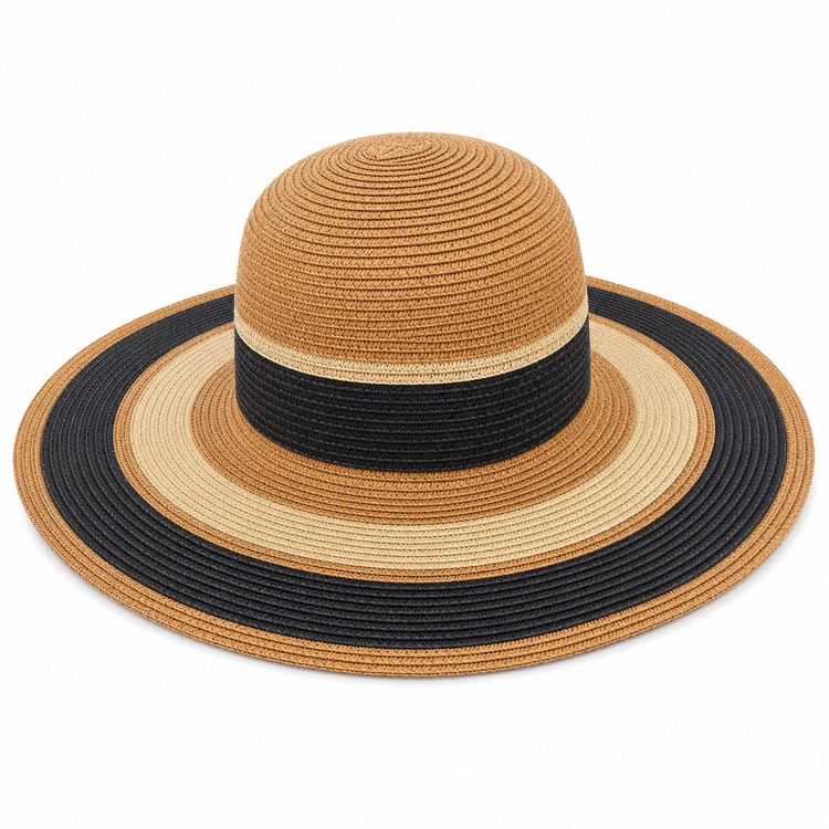 Chapeau de Soleil Tressé Tricolore Camel Noir