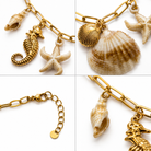 Collier Chaîne Dorée Breloques Marines Coquillages Étoile de Mer Hippocampe - ModeAccess