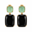 Boucles d’Oreilles Pendantes Rectangles Verre Facetté - ModeAccess - Noir et vert menthe