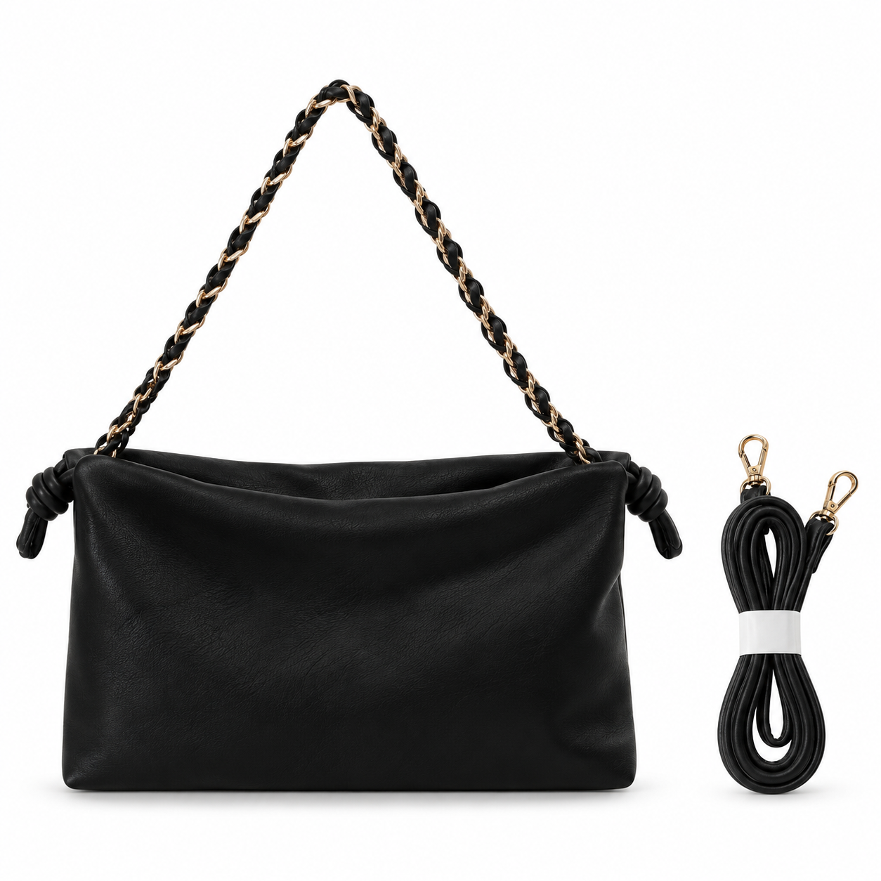 Sac Shoulder Chaîne Tressée Dorée Noir - ModeAccess