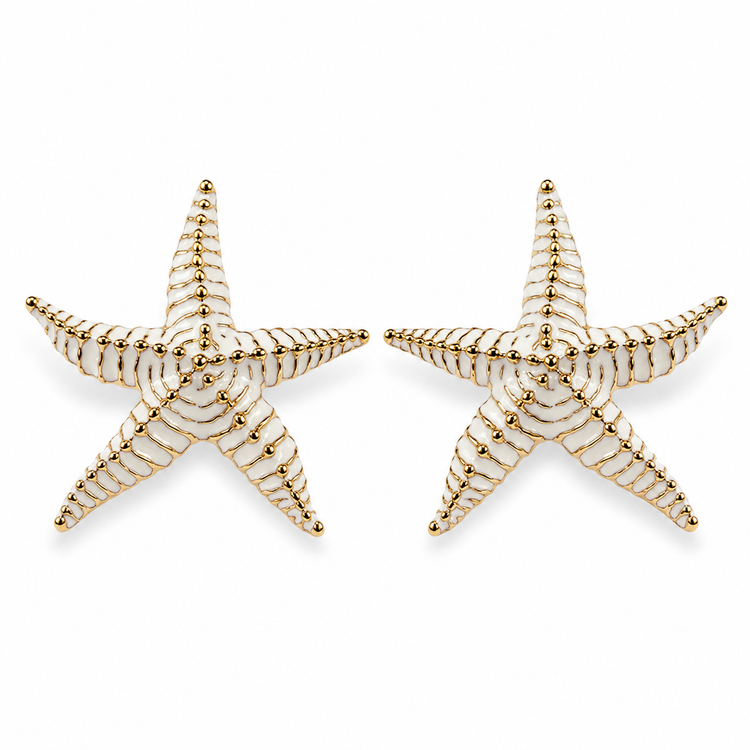 Boucles d'Oreilles Étoile de Mer Blanche Émaillée Oversize - ModeAccess